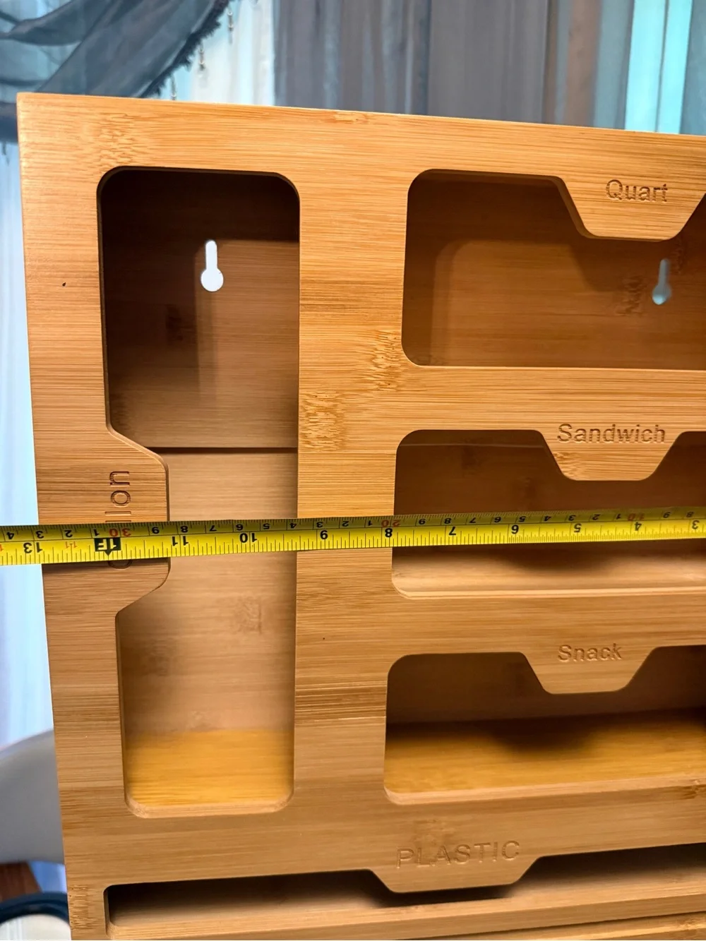 Bamboo Kitchen Storage Organizer - Gallon, Quart, Sandwich & Snack Slots